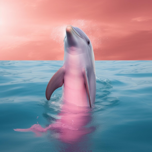Piękny różowy delfin w generatywnej sztucznej inteligencji morskiej
