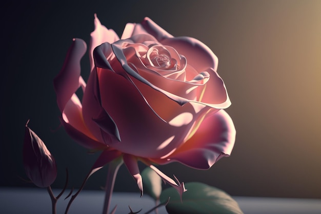 Piękny różowy kwiat róży na białym tle na ciemnym tle