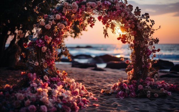 Piękny ślub o zachodzie słońca na plaży