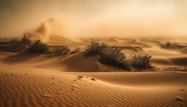 Zdjęcie piękny strzał pustynny piasek z krzewami czyste niebo