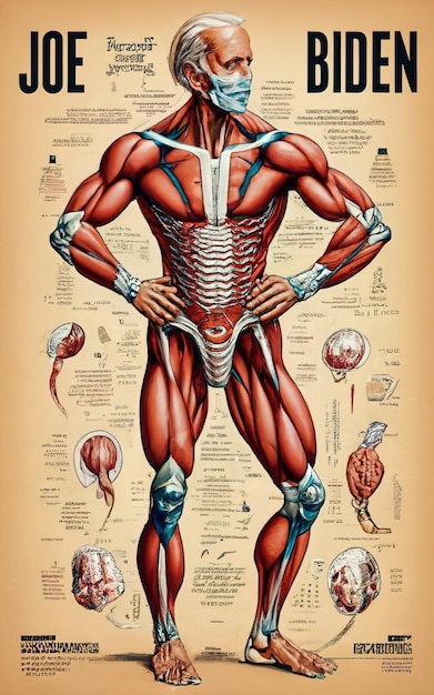 Piękny, szczegółowy, kolorowy wykres anatomiczny Joe Bidena.