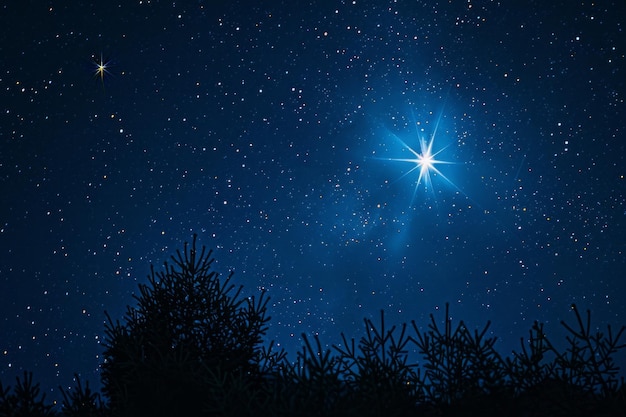 Piękny widok Jasna gwiazda na ciemno niebieskim nocnym niebie