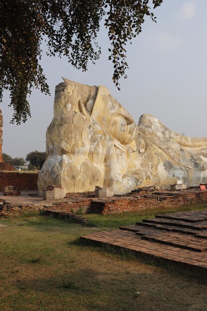 Piękny widok na buddyjską świątynię Wat Lokaya Sutharam znajdującą się w Ayutthaya Thailand