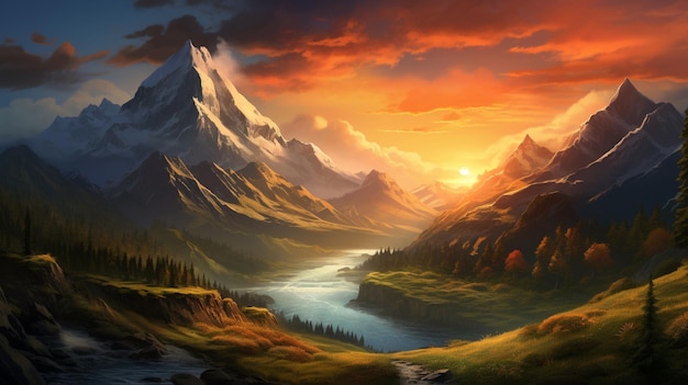 piękny widok na góry ze sceną krajobrazową zachodu słońca