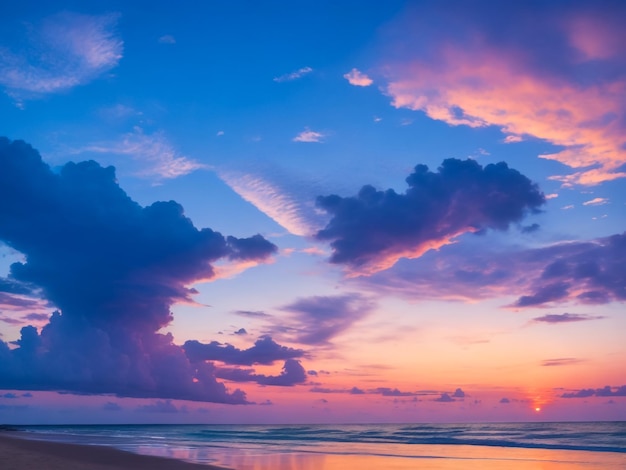 piękny widok na niebo o zachodzie słońca na plaży