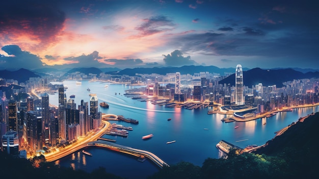 Piękny widok na panoramę miasta Hongkong