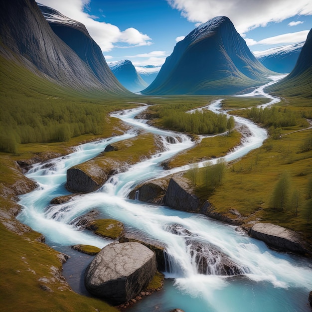 piękny widok na rzekę w górachpiękny krajobraz z rzeką i wodospadem