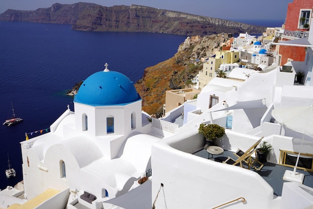 Piękny widok na Santorini z wioską Caldera i Oia Grecja