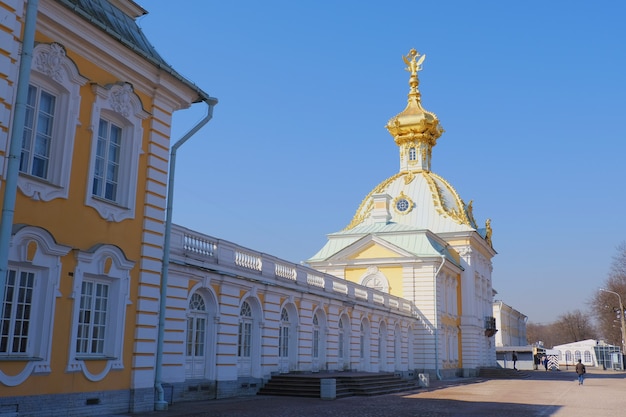 Piękny widok na Wielki Pałac w Peterhof Palace Sankt petersburg Rosja.