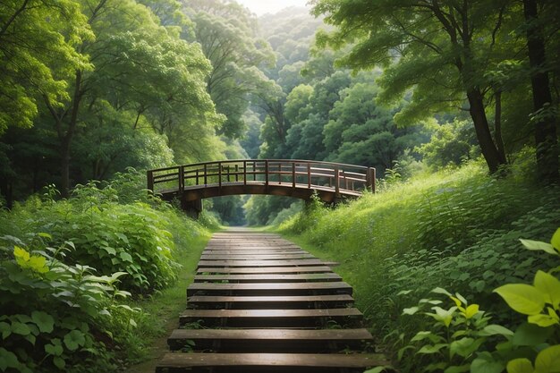 Piękny widok na zielenię i most w lesie idealny na tło