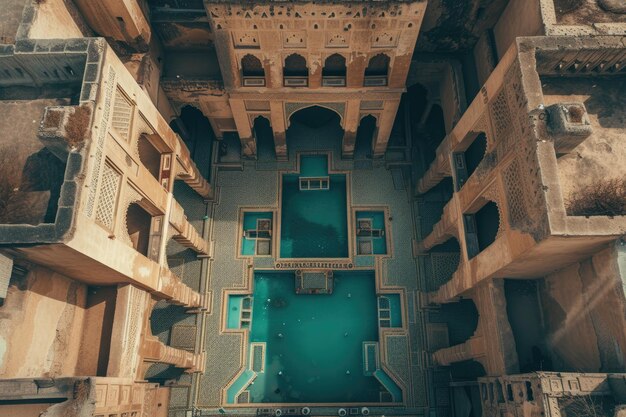 Piękny widok z powietrza na arabskie miasto o wyjątkowej architekturze geometrycznej