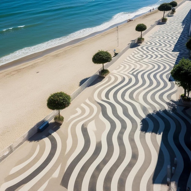 Zdjęcie piękny widok z powietrza na chodnik na plaży copacabana