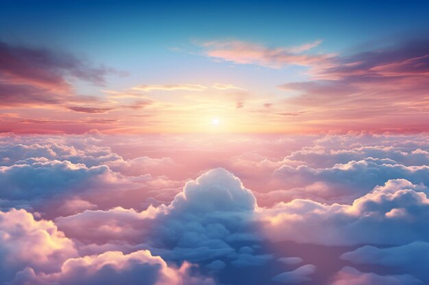 Zdjęcie piękny widok z powietrza nad chmurami z ilustracją zachodu słońca 3d