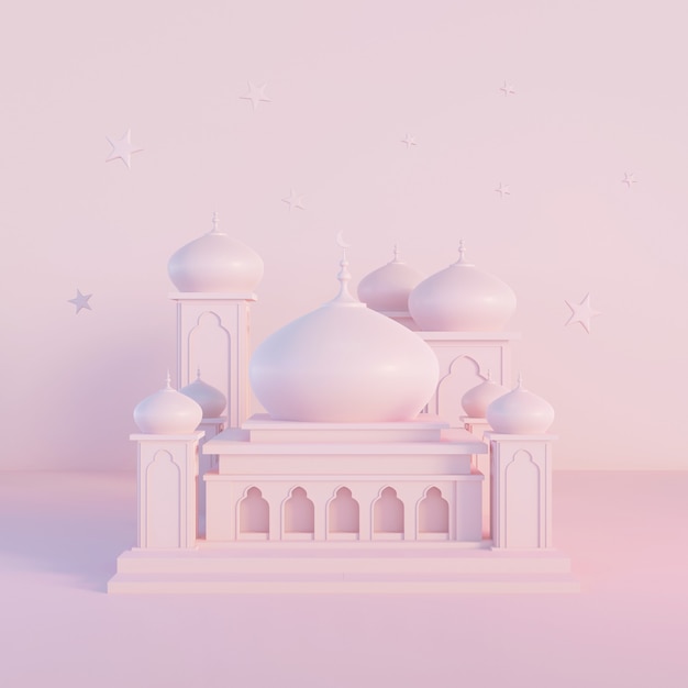 Piękny widok z przodu meczetu islamskiego z delikatnym różowym kolorem