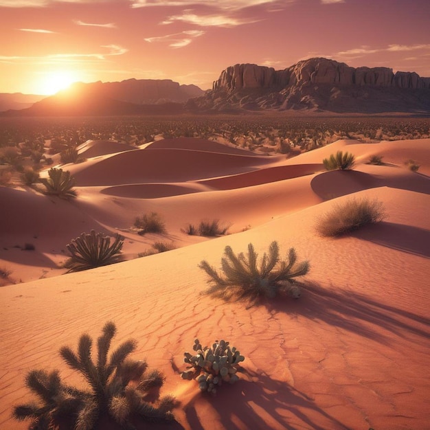 Piękny widok zachodu słońca na pustyni.