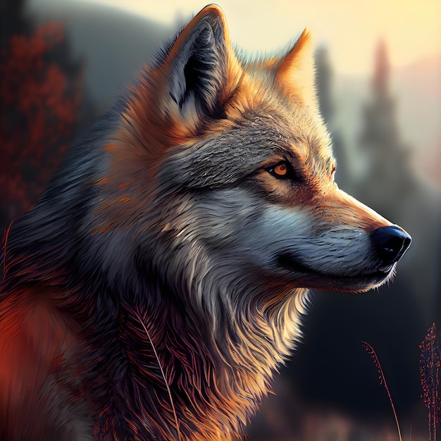 Piękny wilk w jesiennym lesie Cyfrowy obraz ilustracji