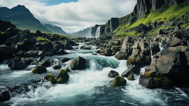 piękny wodospad widziany z góry na Islandii