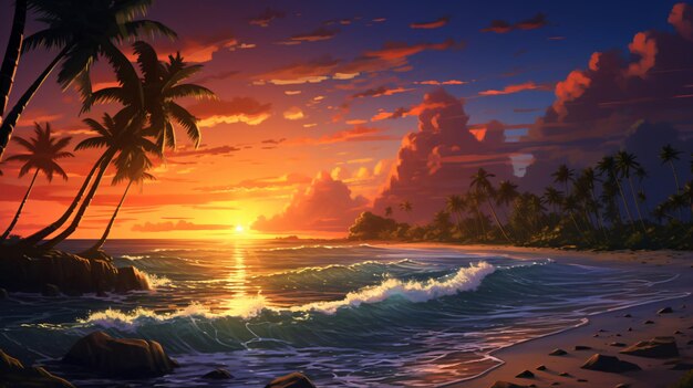 Piękny wschód słońca nad tropikalną plażą
