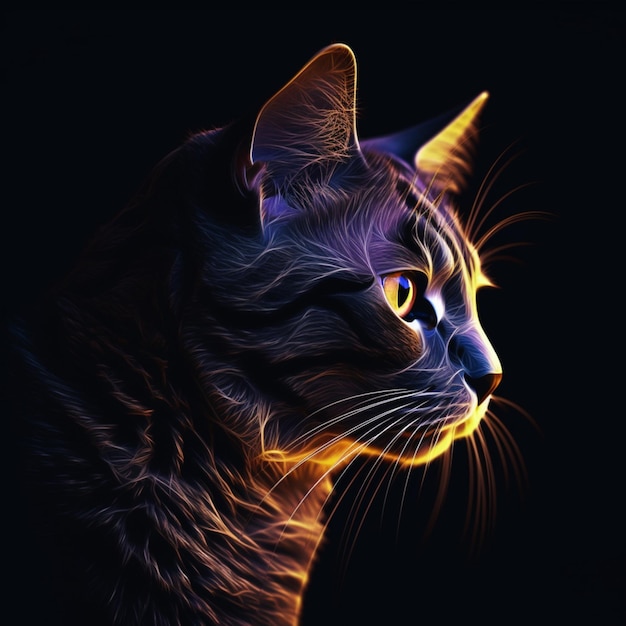 Piękny, wściekły kot, neon, ilustracja, zdjęcia zwierząt, sztuka generowana przez sztuczną inteligencję