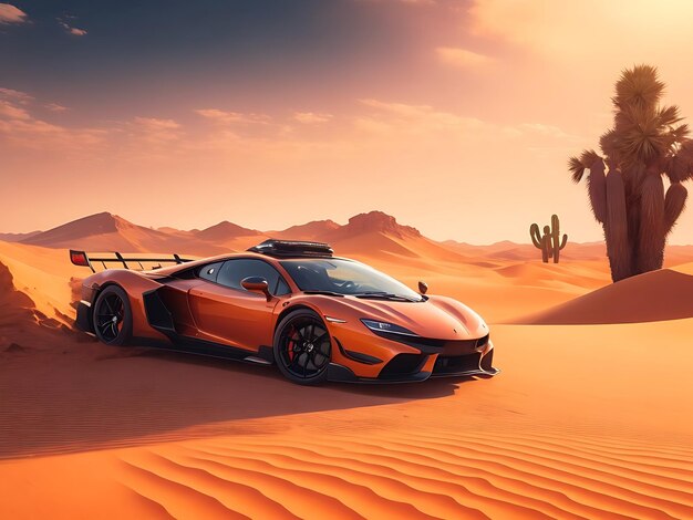 Piękny wyścigowy super samochód na pustyni.