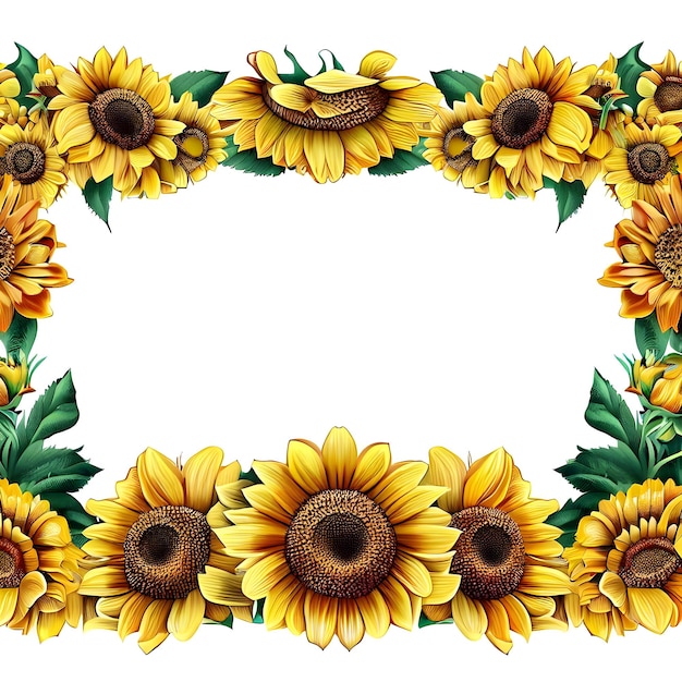 Piękny wzór obramowania z dekoracją kwitnącego słonecznika