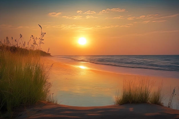 piękny zachód słońca na plaży piękny zachód słońca na plaży piękny zachód słońca w morzu