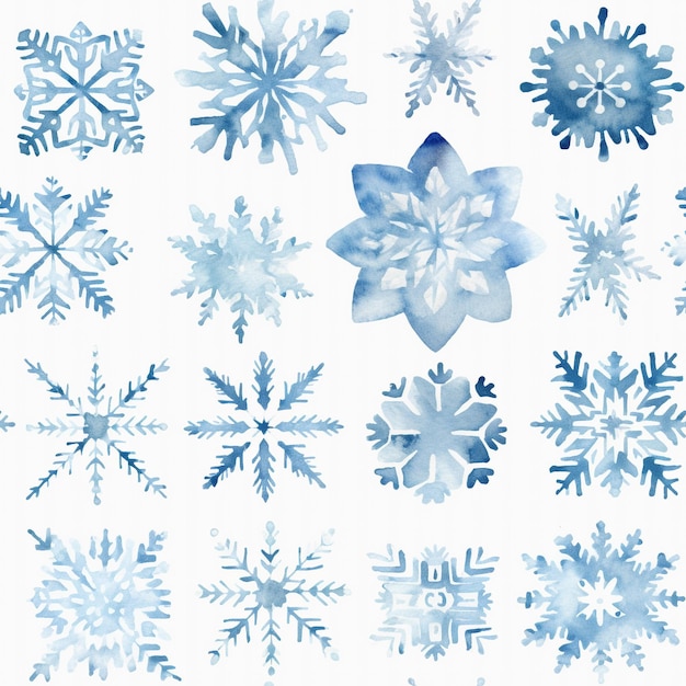 Piękny zestaw niebieskich płatków śniegu elementy projektowania Bożego Narodzenia zamarznięty symbol