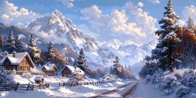 Piękny zimowy krajobraz przyrody niesamowity widok na góry malowniczy obraz lasu mroźny dzień na nartach