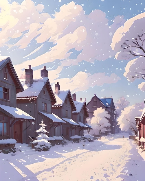 Zdjęcie piękny zimowy krajobraz z domami