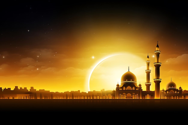 Piękny złoty księżyc i meczet Ramadan Kareem tło