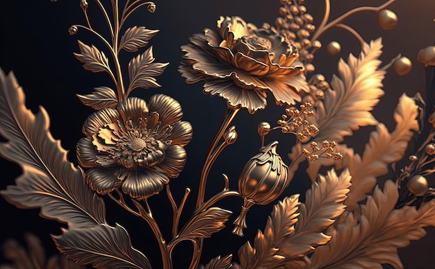 Piękny złoty kwiat w stylu fantasy - generatywna sztuczna inteligencja