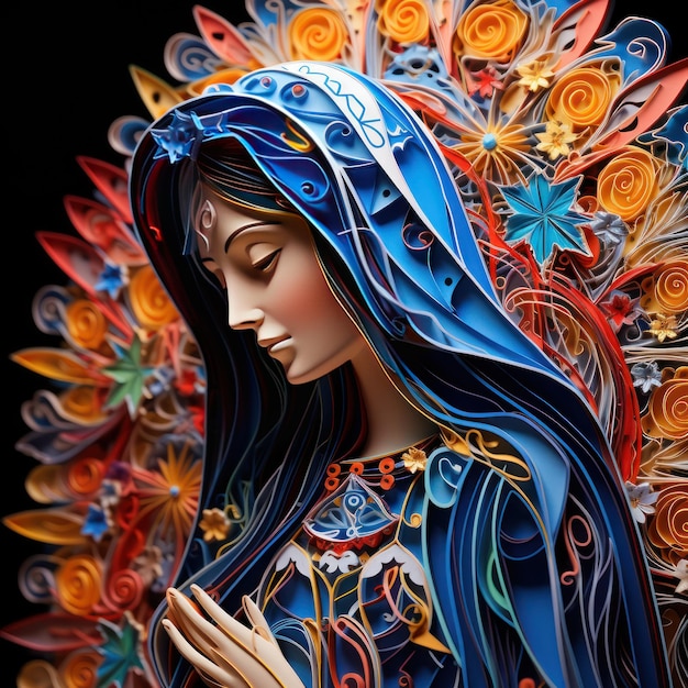 Piękny żywy kolorowy papier quilling koncepcja sztuki Dziewicy Maryi matki Jezusa