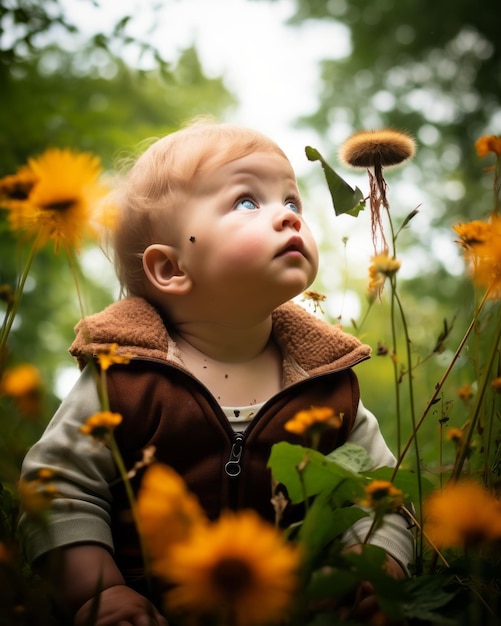 Zdjęcie pielęgnuj miłość do natury delikatny dotyk dziecka na kwiatach ogrodowych