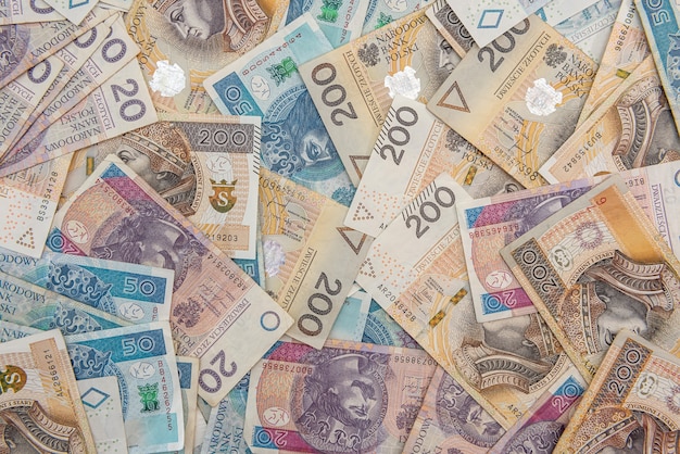 Zdjęcie pieniądze polskie złoty, 20 50 200 zł. koncepcja finansowa