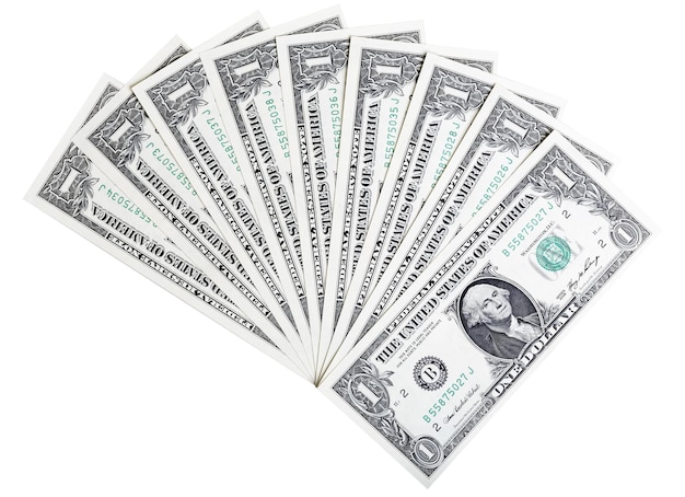 Zdjęcie pieniędzy dolar amerykański rachunki na białym tle