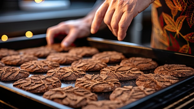 Pierniki na tacy kuchennej z rękami