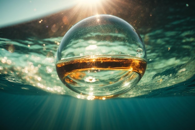 Pierścień bąbelkowy pod wodą wznosi się w stronę słońca
