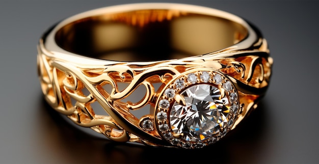 Zdjęcie pierścionek z żółtego złota z kamieniami szlachetnymi biżuteria 585 950 obraz wygenerowany przez ai