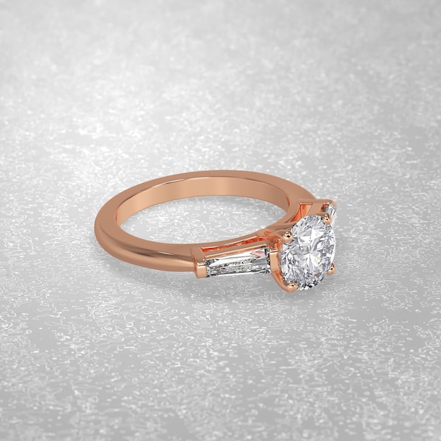 Pierścionek zaręczynowy z 3 kamieniami w kolorze różowego złota 3D render