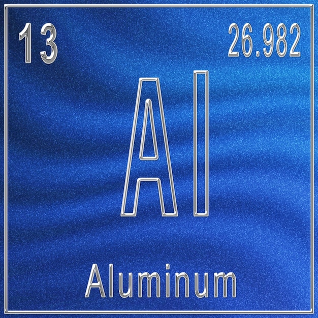 Pierwiastek chemiczny aluminium, znak z liczbą atomową i masą atomową, pierwiastek układu okresowego pierwiastków