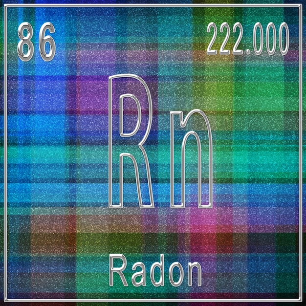 Pierwiastek chemiczny radonu, znak z liczbą atomową i masą atomową, pierwiastek układu okresowego pierwiastków