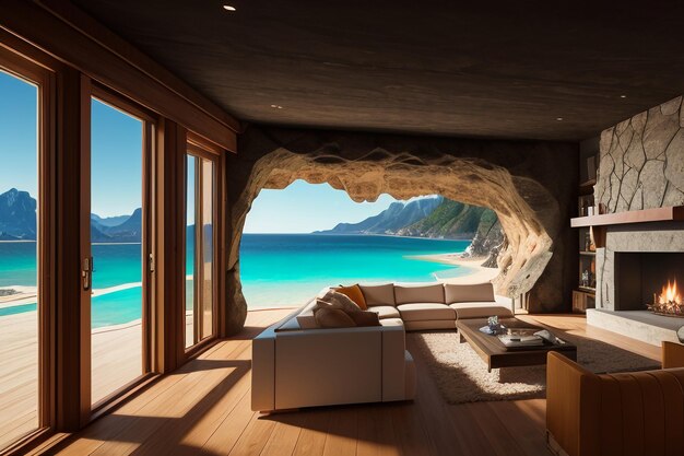 Pierwotny ekologiczny motel z kamiennym dachem w jaskini. Mieszkanie z widokiem na morze.