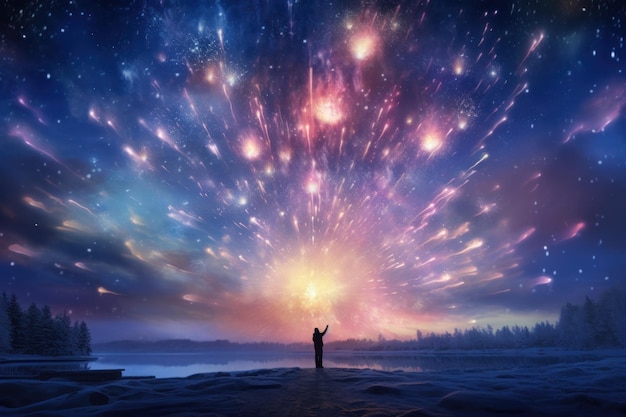 Zdjęcie pierwsze światła nowego roku rozpoczęły magiczny taniec na niebie