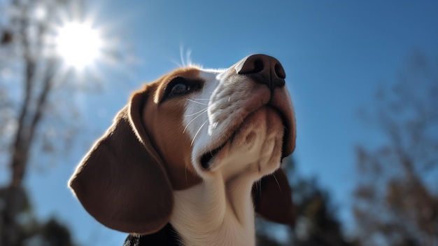 Pierwsze wycie szczeniaka rasy beagle na podwórku