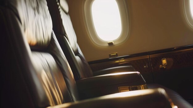 Zdjęcie pierwszej klasy prywatny samolot luksusowy podróżny bogaty luksusowy samolot milioner miliarder elita w kabinie