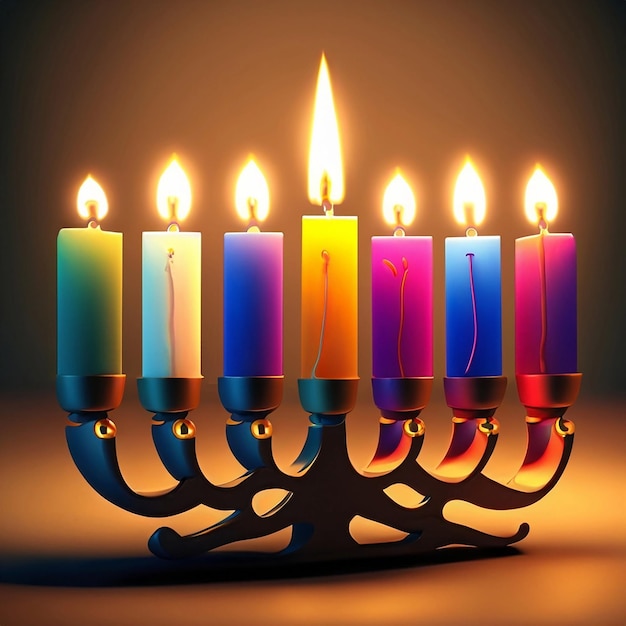 Zdjęcie pierwszy dzień hanukkah spalanie kolorowych świec hanukkah