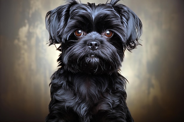 Pies Affenpinscher na tle folwarku Portret czarnego Affenpinschera z bliska Światło studyjne zdjęcie Sztuka generatywna AI