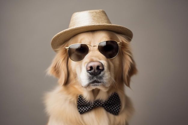 pies araffe w kapeluszu i okularach przeciwsłonecznych z muszką generatywną ai
