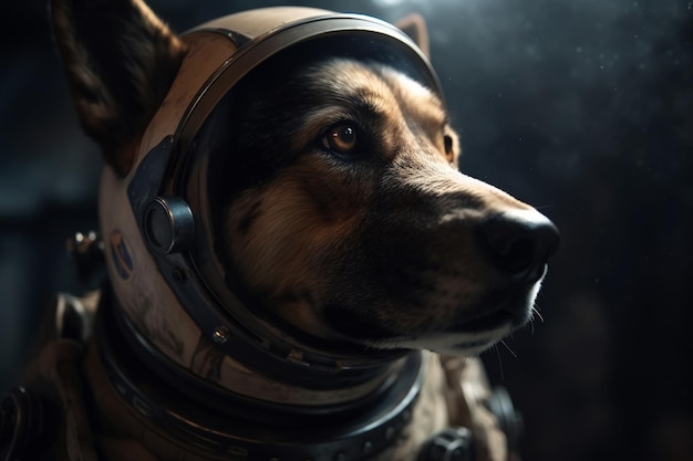 Pies astronauta w kasku i skafandrze kosmicznym w kosmosie Animal fantasy Generative AI