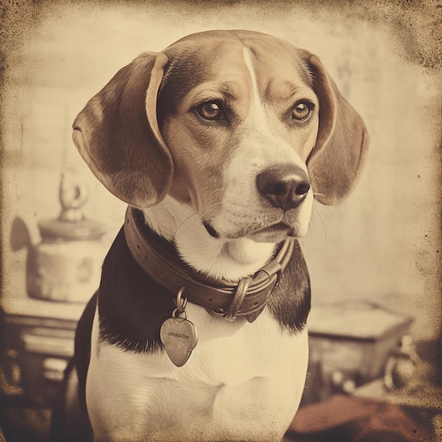 Pies Beagle w stylu grawerowania portret z bliska czarno-biały rysunek urocza rasa psy łowiecka
